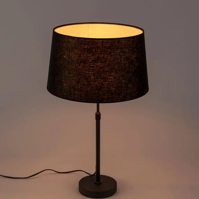 Tischlampe schwarz mit Leinenschirm schwarz 35 cm verstellbar - Parte
