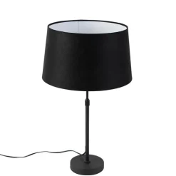 Tischlampe schwarz mit Leinenschirm schwarz 35 cm verstellbar - Parte