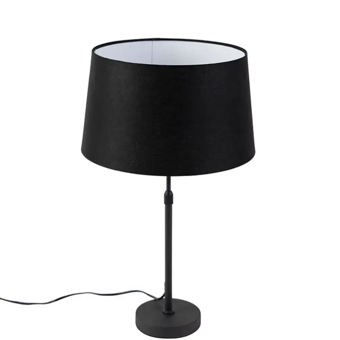 Tischlampe schwarz mit Leinenschirm schwarz 35 cm verstellbar - Parte