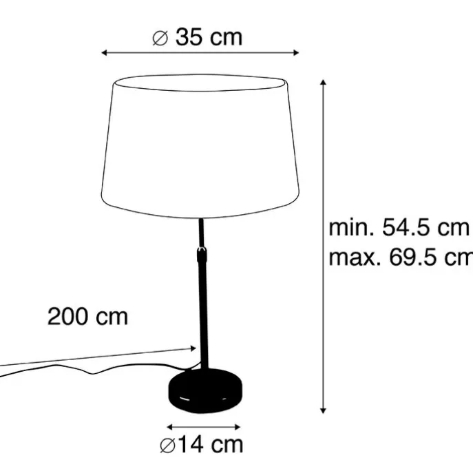 Tischlampe schwarz mit Leinenschirm schwarz 35 cm verstellbar - Parte