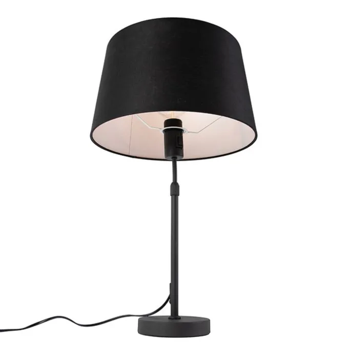 Tischlampe schwarz mit Leinenschirm schwarz 35 cm verstellbar - Parte