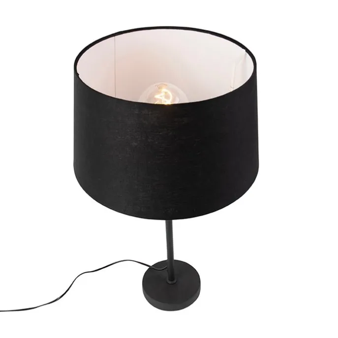 Tischlampe schwarz mit Leinenschirm schwarz 35 cm verstellbar - Parte