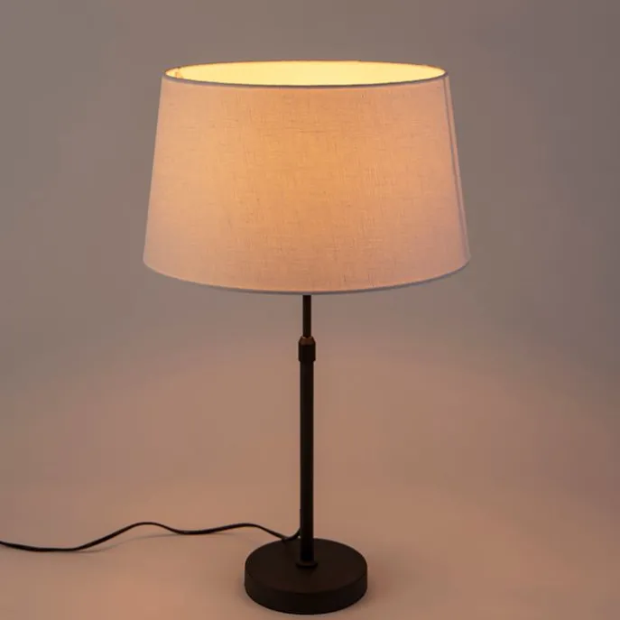 Tischlampe schwarz mit Leinenschirm weiß 35 cm verstellbar - Parte