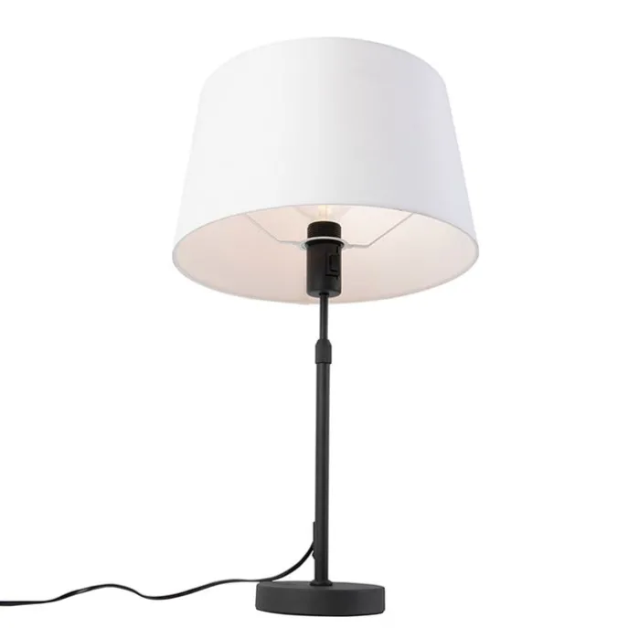 Tischlampe schwarz mit Leinenschirm weiß 35 cm verstellbar - Parte