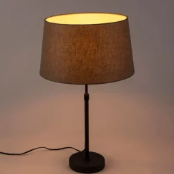 Tischlampe schwarz mit Leinenschirm taupe 35 cm verstellbar - Parte