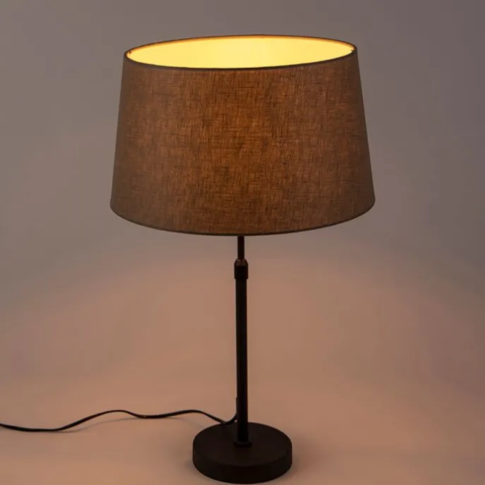 Tischlampe schwarz mit Leinenschirm taupe 35 cm verstellbar - Parte