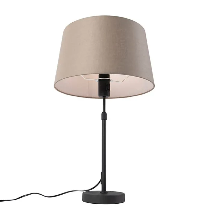 Tischlampe schwarz mit Leinenschirm taupe 35 cm verstellbar - Parte
