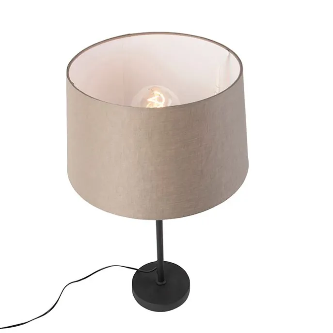 Tischlampe schwarz mit Leinenschirm taupe 35 cm verstellbar - Parte