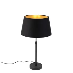 Tischlampe schwarz mit Schirm schwarz mit Gold 35 cm - Parte