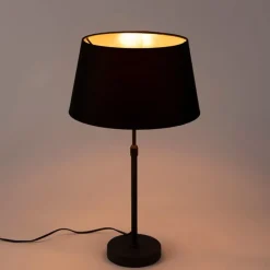 Tischlampe schwarz mit Schirm schwarz mit Gold 35 cm - Parte