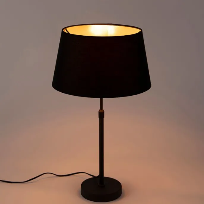 Tischlampe schwarz mit Schirm schwarz mit Gold 35 cm - Parte