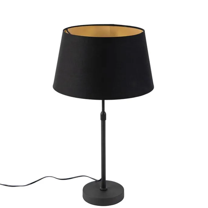 Tischlampe schwarz mit Schirm schwarz mit Gold 35 cm - Parte
