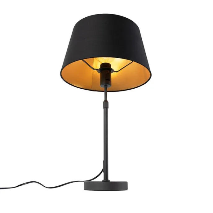 Tischlampe schwarz mit Schirm schwarz mit Gold 35 cm - Parte