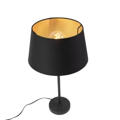 Tischlampe schwarz mit Schirm schwarz mit Gold 35 cm - Parte