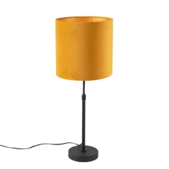 Tischlampe schwarz mit Veloursschirm gelb mit Gold 25 cm - Parte