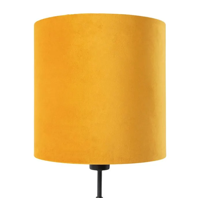Tischlampe schwarz mit Veloursschirm gelb mit Gold 25 cm - Parte