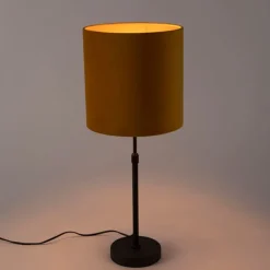 Tischlampe schwarz mit Veloursschirm gelb mit Gold 25 cm - Parte