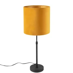 Tischlampe schwarz mit Veloursschirm gelb mit Gold 25 cm - Parte