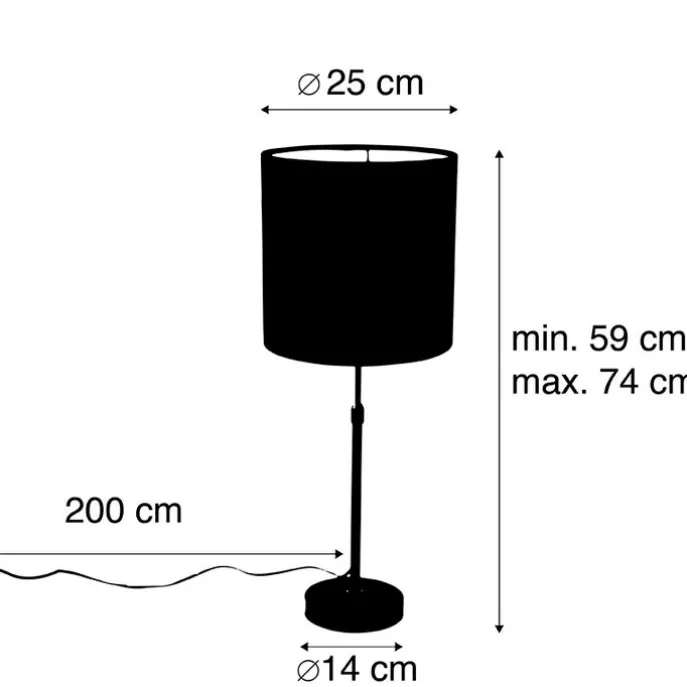 Tischlampe schwarz mit Veloursschirm gelb mit Gold 25 cm - Parte