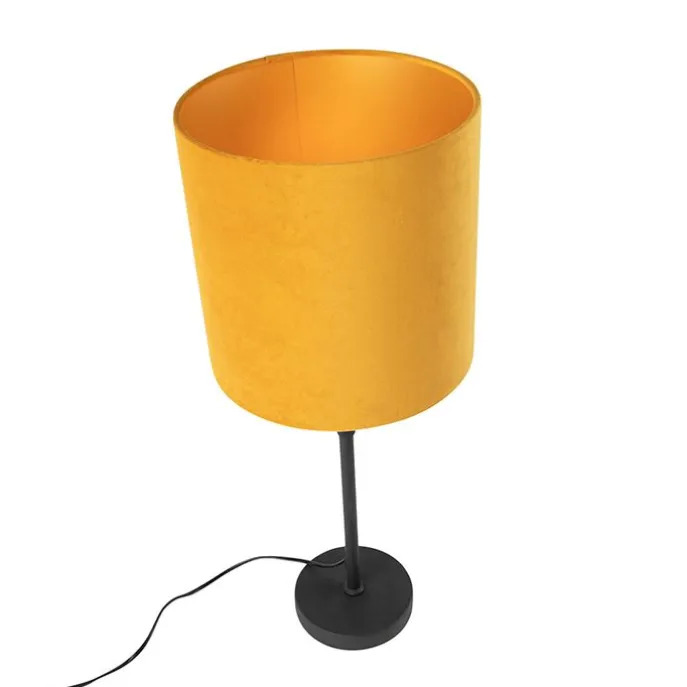 Tischlampe schwarz mit Veloursschirm gelb mit Gold 25 cm - Parte
