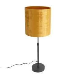 Tischlampe schwarz Samtschirm Gold 25 cm verstellbar - Parte