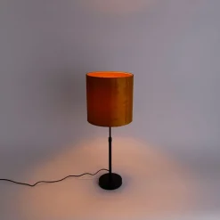 Tischlampe schwarz Samtschirm Gold 25 cm verstellbar - Parte