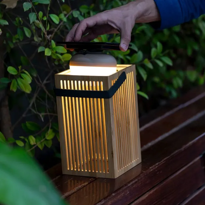 Tischleuchte aus Bambus inkl. LED Dimmbar IP54 Solar Wiederaufladbar mit Fernbedienung - Okinawa