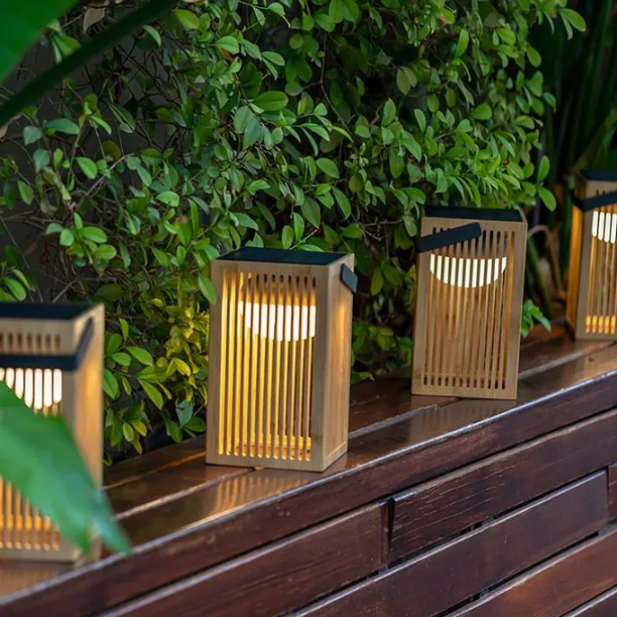 Tischleuchte aus Bambus inkl. LED Dimmbar IP54 Solar Wiederaufladbar mit Fernbedienung - Okinawa