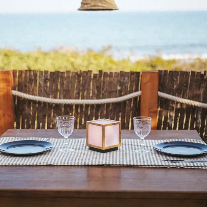 Tischleuchte aus Bambus mit Flammeneffekt inkl. LED IP44 Solar Wiederaufladbar - Vega