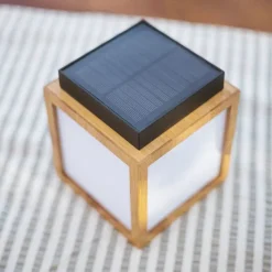 Tischleuchte aus Bambus mit Flammeneffekt inkl. LED IP44 Solar Wiederaufladbar - Vega