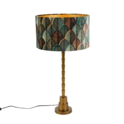 Tischleuchte Bronze mit Samtlampenschirm Blattdesign und goldener Innenseite - Pisos