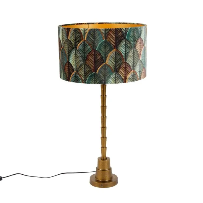 Tischleuchte Bronze mit Samtlampenschirm Blattdesign und goldener Innenseite - Pisos
