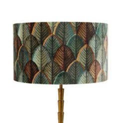 Tischleuchte Bronze mit Samtlampenschirm Blattdesign und goldener Innenseite - Pisos