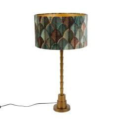 Tischleuchte Bronze mit Samtlampenschirm Blattdesign und goldener Innenseite - Pisos