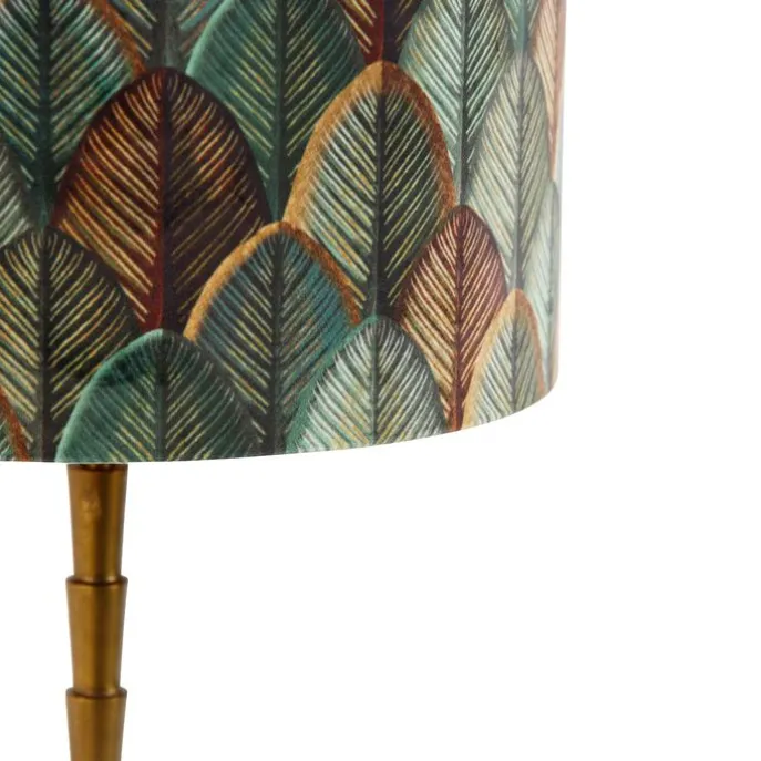 Tischleuchte Bronze mit Samtlampenschirm Blattdesign und goldener Innenseite - Pisos
