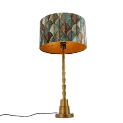 Tischleuchte Bronze mit Samtlampenschirm Blattdesign und goldener Innenseite - Pisos