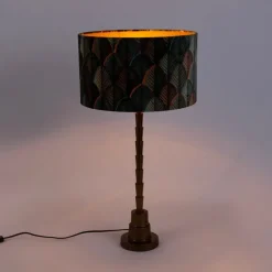 Tischleuchte Bronze mit Samtlampenschirm Blattdesign und goldener Innenseite - Pisos