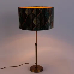 Tischleuchte Bronze mit Samtlampenschirm Blattdesign und goldener Innenseite - Parte