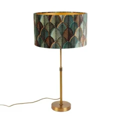 Tischleuchte Bronze mit Samtlampenschirm Blattdesign und goldener Innenseite - Parte