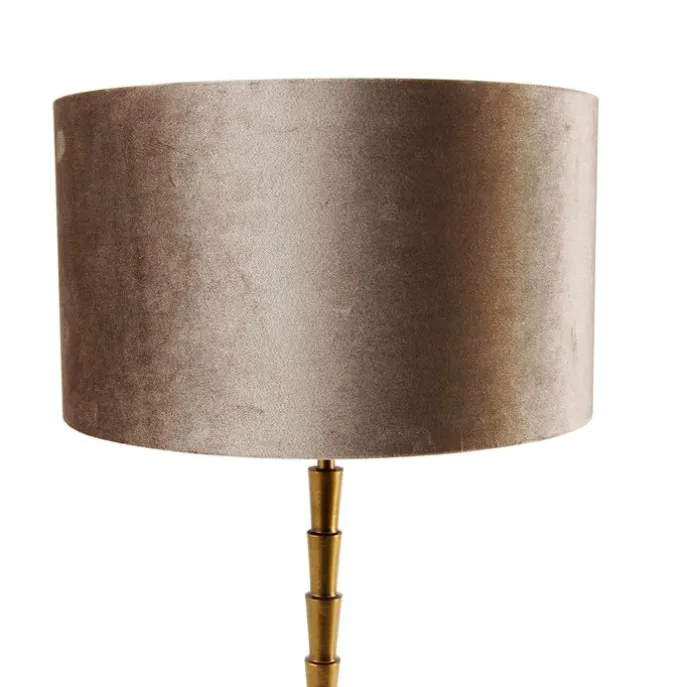 Tischleuchte Bronze mit Samtschirm Taupe 35cm - Pisos