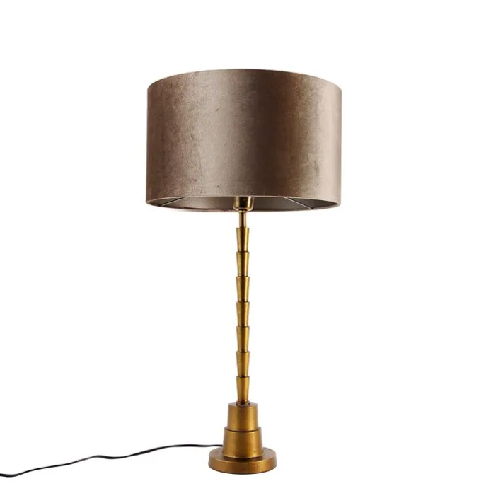 Tischleuchte Bronze mit Samtschirm Taupe 35cm - Pisos