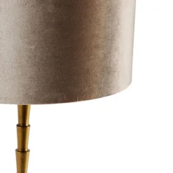 Tischleuchte Bronze mit Samtschirm Taupe 35cm - Pisos