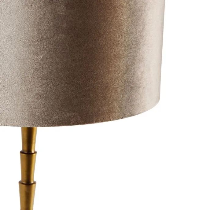Tischleuchte Bronze mit Samtschirm Taupe 35cm - Pisos