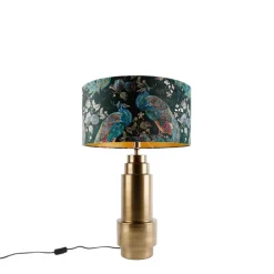 Tischleuchte Bronze Samtlampenschirm Pfauen grün mit Gold 50 cm - Bruut