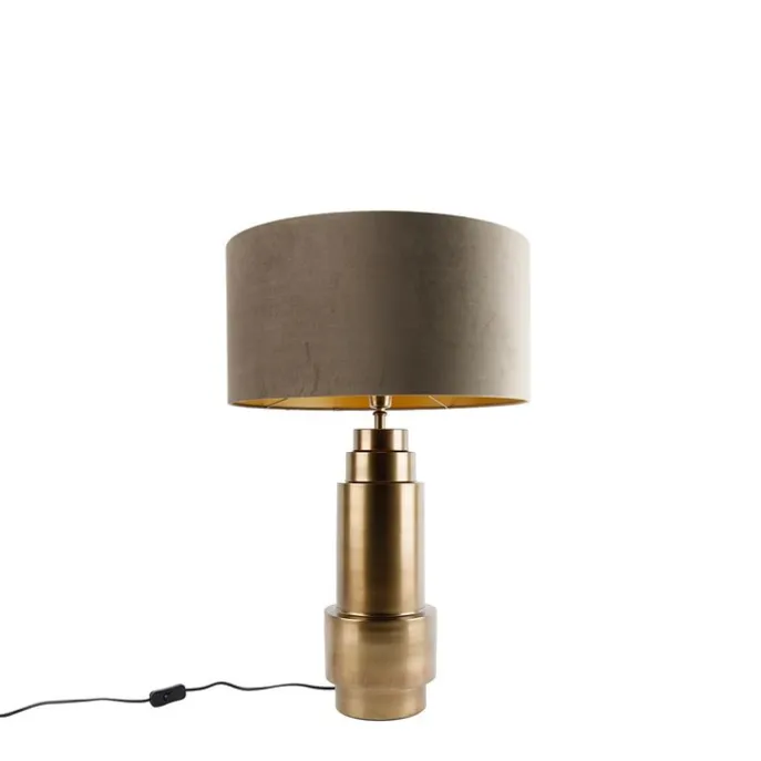 Tischleuchte Bronze Samtlampenschirm Taupe mit Gold 50 cm - Bruut