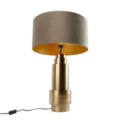 Tischleuchte Bronze Samtlampenschirm Taupe mit Gold 50 cm - Bruut