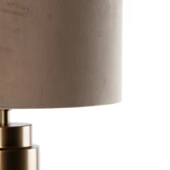 Tischleuchte Bronze Samtlampenschirm Taupe mit Gold 40 cm - Bruut