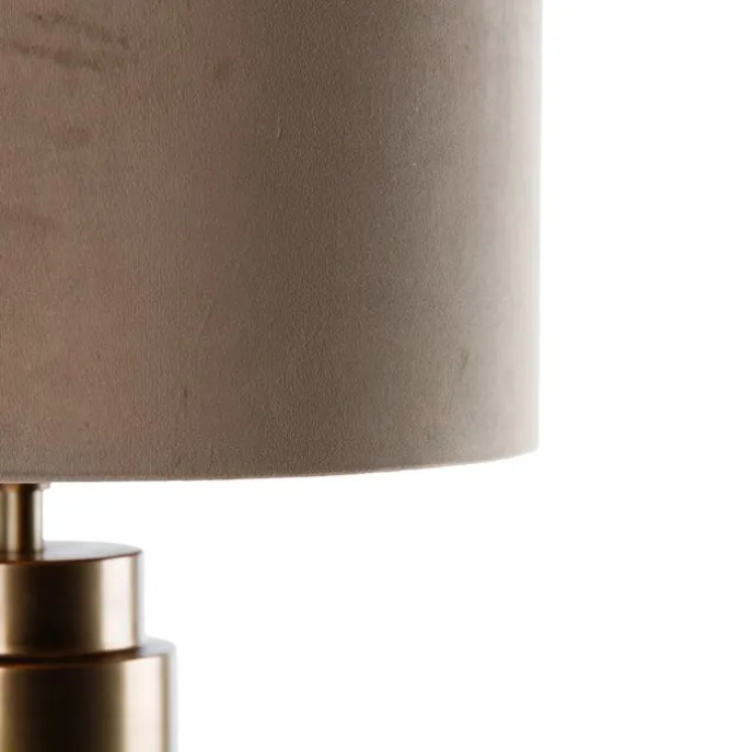 Tischleuchte Bronze Samtlampenschirm Taupe mit Gold 40 cm - Bruut