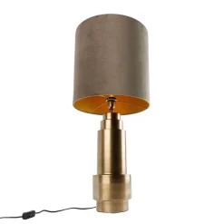 Tischleuchte Bronze Samtlampenschirm Taupe mit Gold 40 cm - Bruut