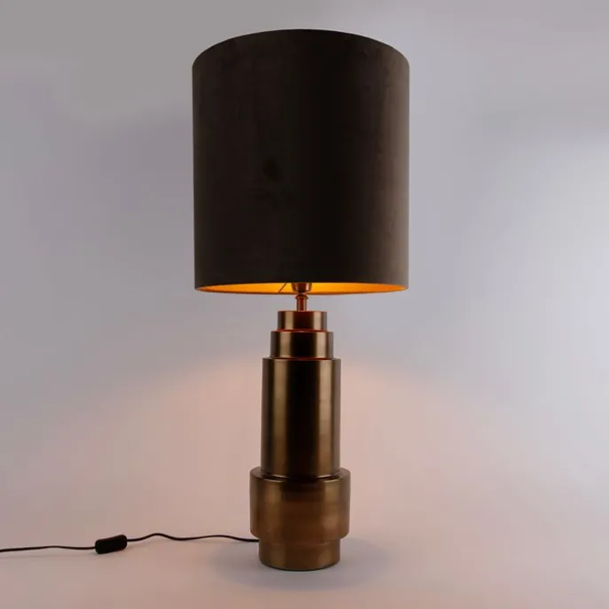 Tischleuchte Bronze Samtlampenschirm Taupe mit Gold 40 cm - Bruut
